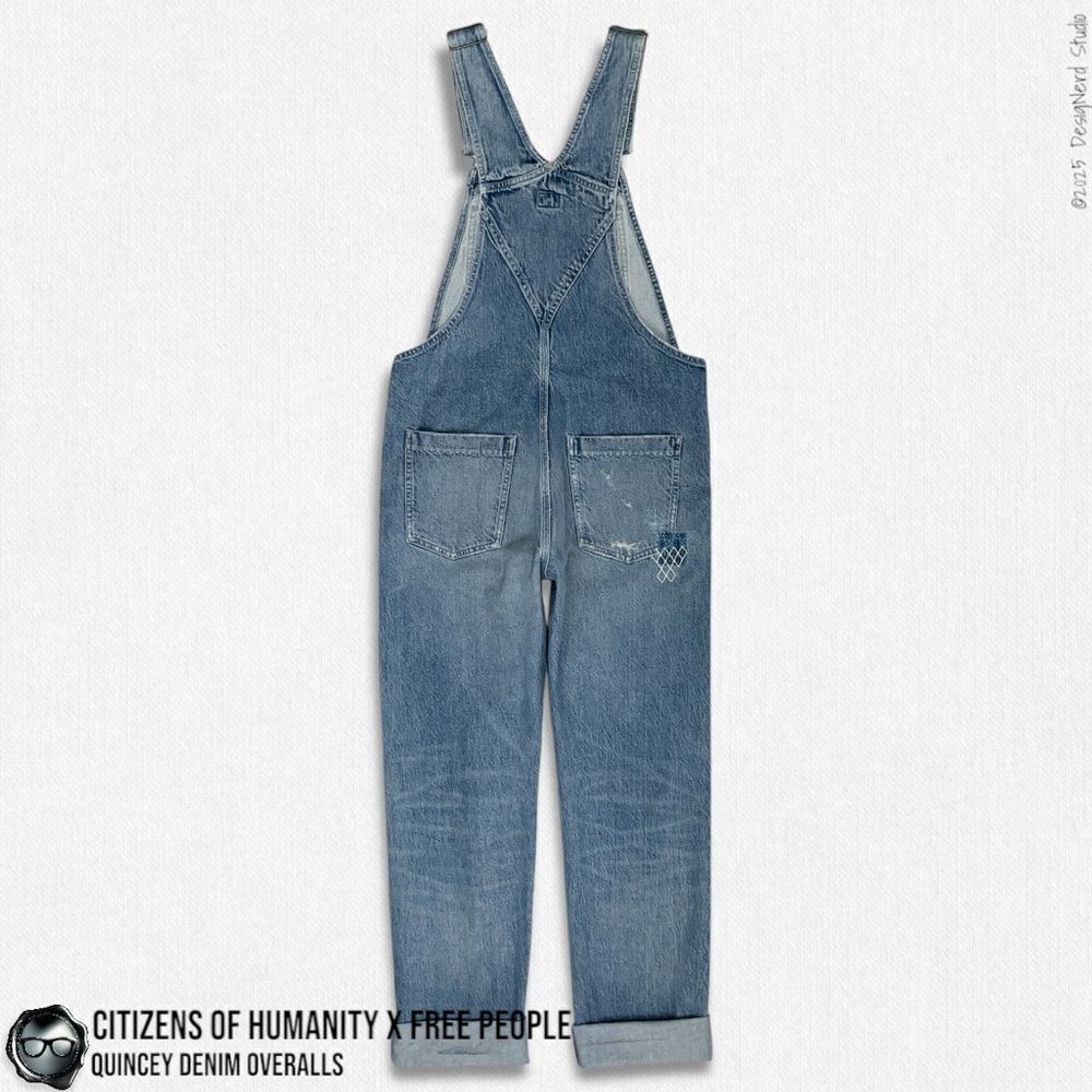 CITIZENS OF HUMANITY X FREE PEOPLE QUINCEY PATCHWORK EMBROIDERED DENIM OVERALLS - Picture 4 of 16